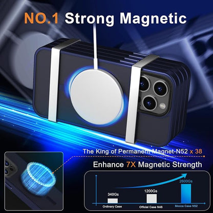 MOCCA Strong Magnetic for iPhone 15 Pro Max Case, [Compatible with Magsafe][13FT Military Drop Protection] Slim Translucent Matte Shockproof Case for iPhone 15 ProMax Case 6.7'', Deep Blue