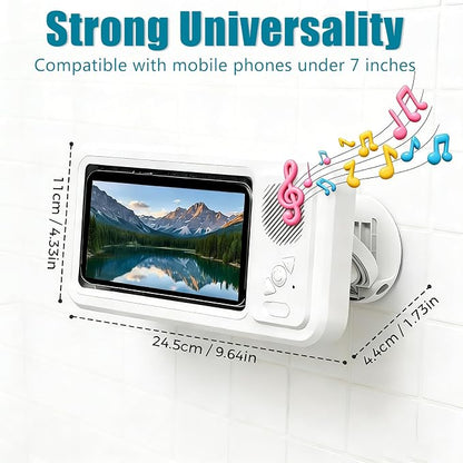 2026 Waterproof Phone Holder for Shower with Bluetooth Speaker,360° Rotatable Mount with Volume Adjustment Button,Shower Phone Holder Waterproof for 4" - 7" Cell Phone