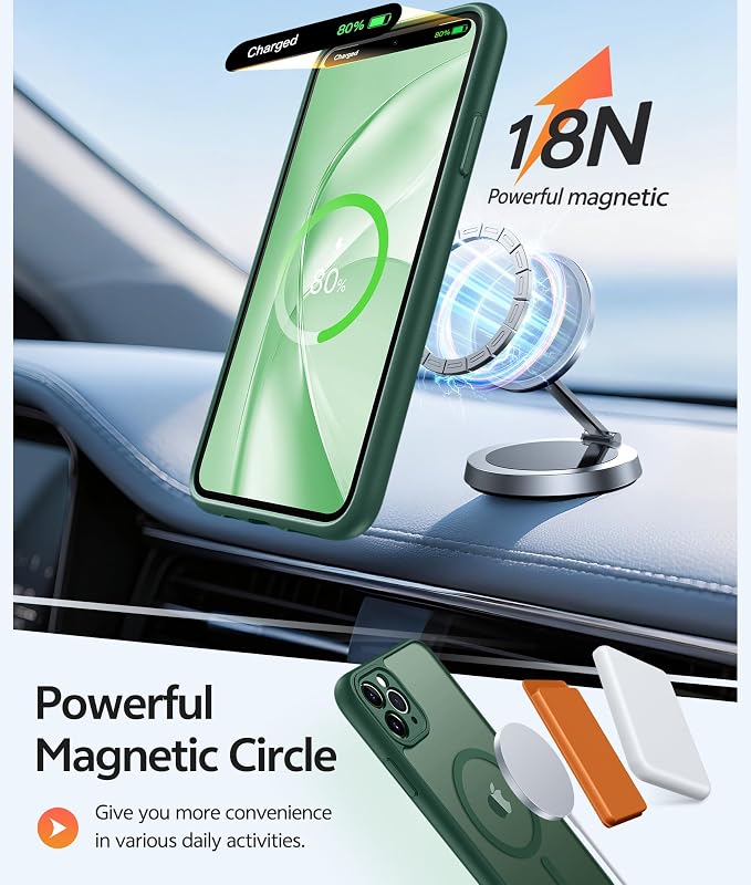 FNTCASE for iPhone 11 Pro Max Case: [Compatible with Magsafe] Translucent Matte Magnetic Cases [Full Camera Protection] Military Grade Shockproof Protective Phone Cover - Green