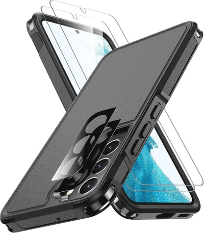 SPIDERCASE Designed for Samsung Galaxy S22 Case, [10 FT Military Grade Drop Protection], 2 Pack [Tempered Glass Screen Protector+Camera Lens Protector] Heavy Duty Shockproof Case, Black