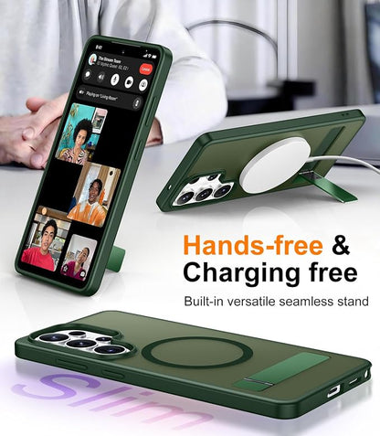 Magnetic for Samsung Galaxy S26 Ultra Case, [Innovate Stand][Military Grade Drop Protection][Non Slip][Translucent Matte] Shockproof Phone Case for Galaxy S26 Ultra 2026 -DarkGreen