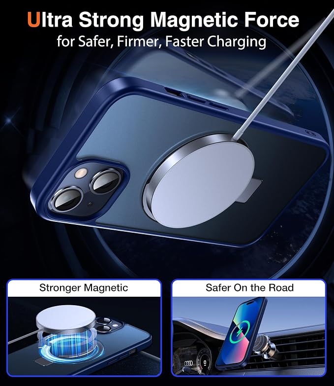 Chicfun 3-in-1 [Magnetic+Kickstand+Ring Holder] for iPhone 14 Plus Case with Stand Ring Holder， Compatible with MagSafe, Military Shockproof Kickstand Phone Case iPhone 14 Plus Cover Blue
