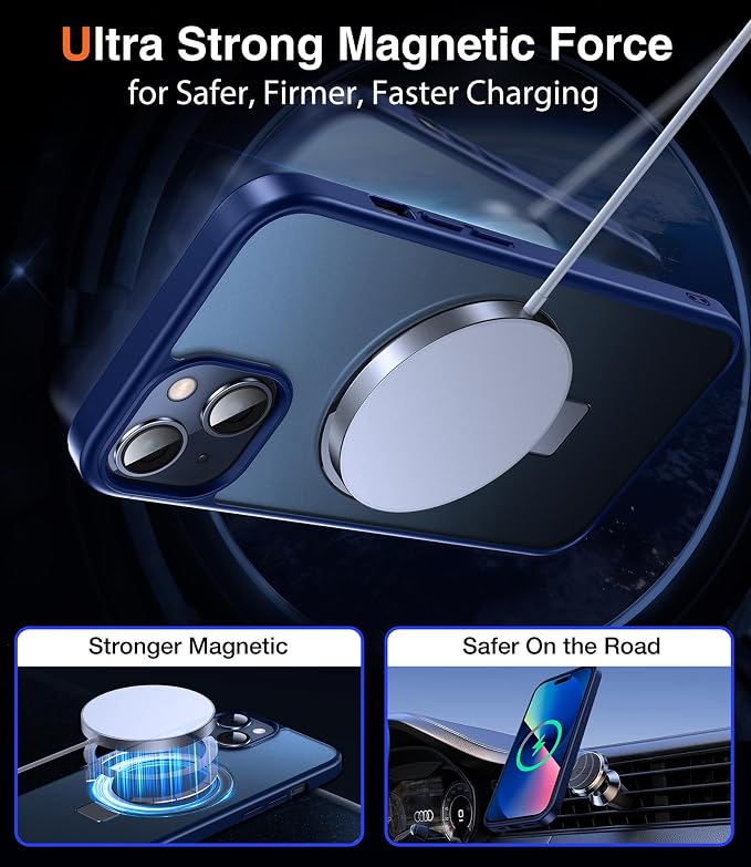 Chicfun 3-in-1 [Magnetic+Kickstand+Ring Holder] for iPhone 13 Case, iPhone 14 Case Compatible with MagSafe, Phone Case iPhone 13/14 with Stand Military Shockproof Protective Magnetic Cover Blue