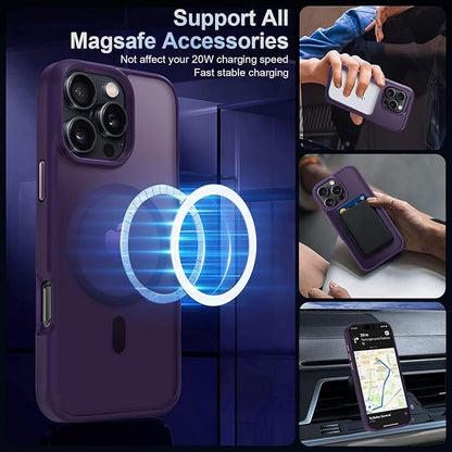 MOCCA Strong Magnetic for iPhone 16 Pro Max Phone Case, [Compatible with Magsafe][16FT Mil-Grade Drop Protection] Slim Translucent Matte Protective Cover Case for iPhone 16 Pro Max Case, Deep Purple