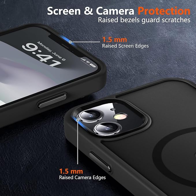 MOCCA Strong Magnetic for iPhone 12 Case/iPhone 12 Pro Case, [Compatible with Magsafe][Mil-Grade Drop Protection] Slim Shockproof Translucent Protective Phone Case for iPhone 12/12 Pro, Black