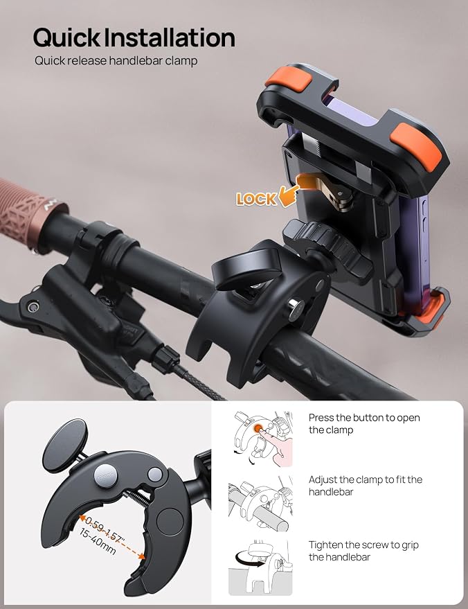 Aomiker Bike Motorcycle Phone Holder Mount - [2025 Quick Release] Bike Phone Holder Handlebar Clamp, Bicycle Scooter Phone Clip for iPhone 15 14 13 12 11 Pro Max Plus Mini, 4.7-6.8" Smartphone