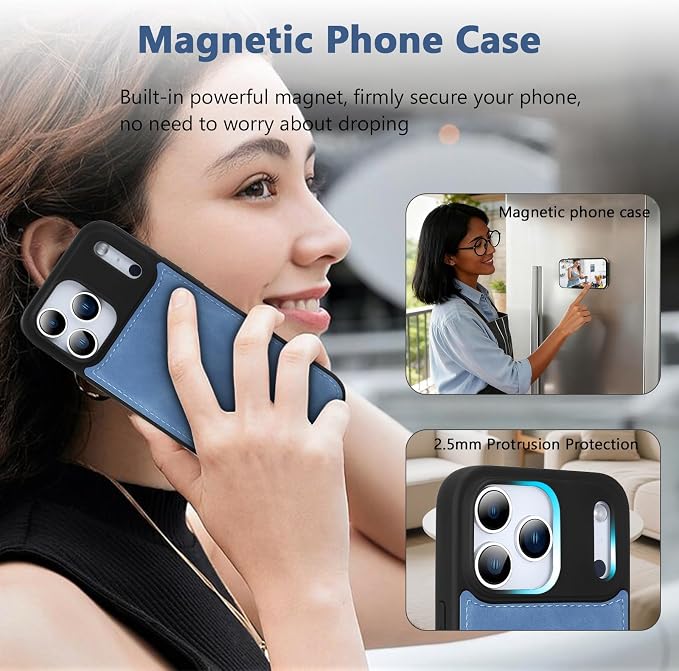 Wallet Case for iPhone 17 Pro with Card Holder/Crossbody Wallet/Strap,[RFID Blocking][Magnetic] PU Leather Phone Case for iPhone 17 Pro,6.3 in,Dream Sky Blue