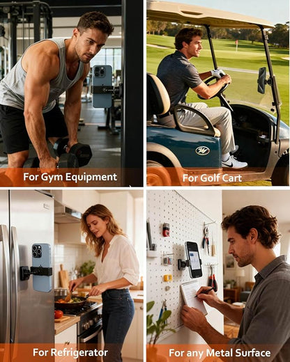 Sunmig Gym Magnetic Phone Holder Mount, Portable 360° Rotatable Powerful Magnet Base Phone Mount for Gym Equipment, Gym Accessories for Women Men, Compatible with 4-7" Smartphones (Black)