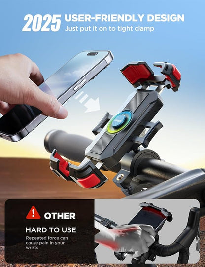 JOYROOM Motorcycle Phone Mount Holder, [Metal Tie Rod][1s Auto Lock] Bike Phone Mount Holder Handlebar Clamp - [No Shake] Bicycle E-Bike Scooter Phone Holder for iPhone 16/15 Pro Max and so on
