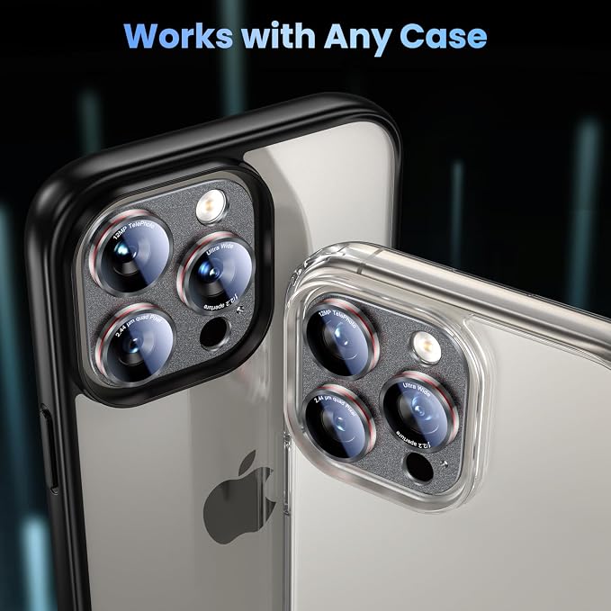 Uyiton Professional Camera Style for iPhone 16 Pro Max/16 Pro/14 Pro Max/14 Pro Camera Lens Protector - [Unique Typography + Phone Lens Red Circle Design] Metal Tempered Glass Camera Cover, Grey+Red