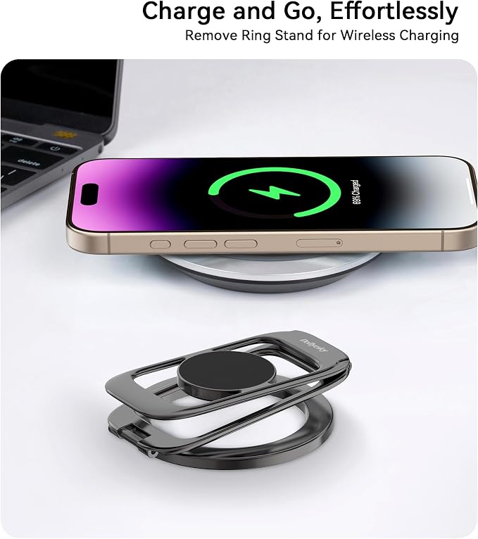 for MagSafe Magnetic Phone Grip Stand [Upgrade Dual-Hinge-Sided Magnets] Compatible with MagSafe Ring Gym Car Holder for iPhone 17/16/15/14/13/12 Pro Max Series Case All Phones (Black)