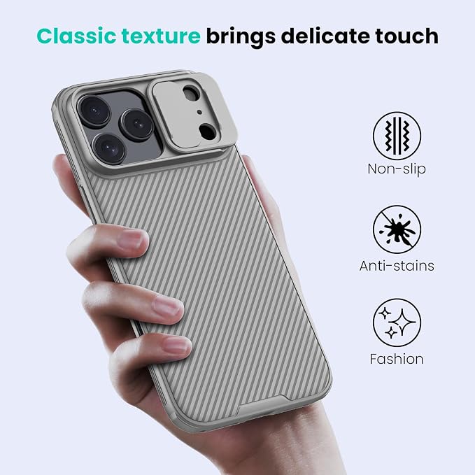 Nillkin for iPhone 17 Pro Case with Slide Camera Cover, Thin Slim Fit, Shockproof Protective, Protector Privacy, Phone Case iPhone 17 Pro Camera Lens Protector 6.3 inch, Gray