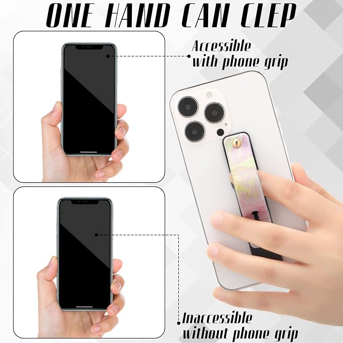 Weewooday 6 Pieces Phone Grip Holder Cell Phone Grip Strap Telescopic Finger Strap Stand Universal Finger Kickstand for Most Smartphones(Marble Color)