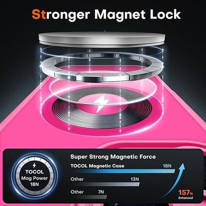 TOCOL for iPhone 16 Pro Max Phone Case Compatible with Magsafe Full Camera Protection Drop Protection Magnetic Translucent Matte Back Bumper Phone Case for 16 Pro Max 6.9-Inch (Hot Pink)