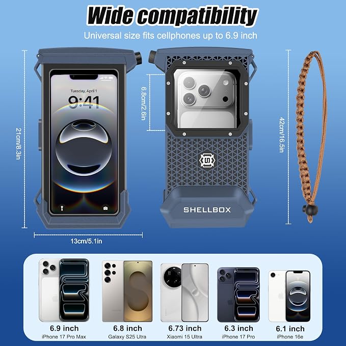 Underwater Phone Case for Snorkeling & Diving (50ft/15m), IP68 Waterproof Case for Swimming, Universal Underwater Touch Screen Case Compatible with iPhone (Blue+Black, 5th Generation Phone Case)