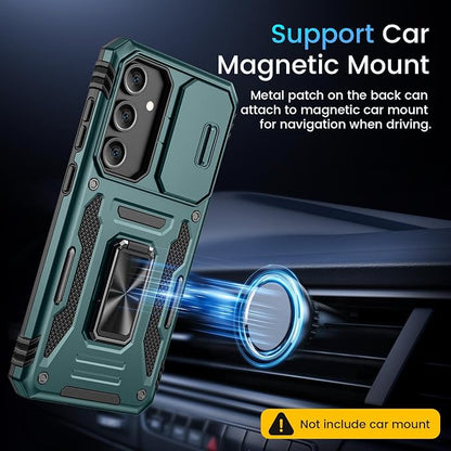 Caka for Samsung Galaxy S25 FE Case [HD Screen Protector] [Full Camera Lens Cover] [360°Rotated Kickstand Ring] [Heavy Duty Protection] Hard Rugged Protective Phone Cover for S25 FE - Alpine Green