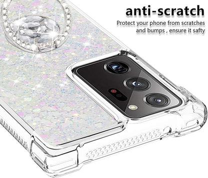 Glitter Phone Case for Galaxy Note 20 Ultra, Bling Liquid Case Bumper Protective Cover with Ring Holder Silicone Shockproof Case Transparent Back Case Compatible with Samsung Galaxy Note 20 Ultra