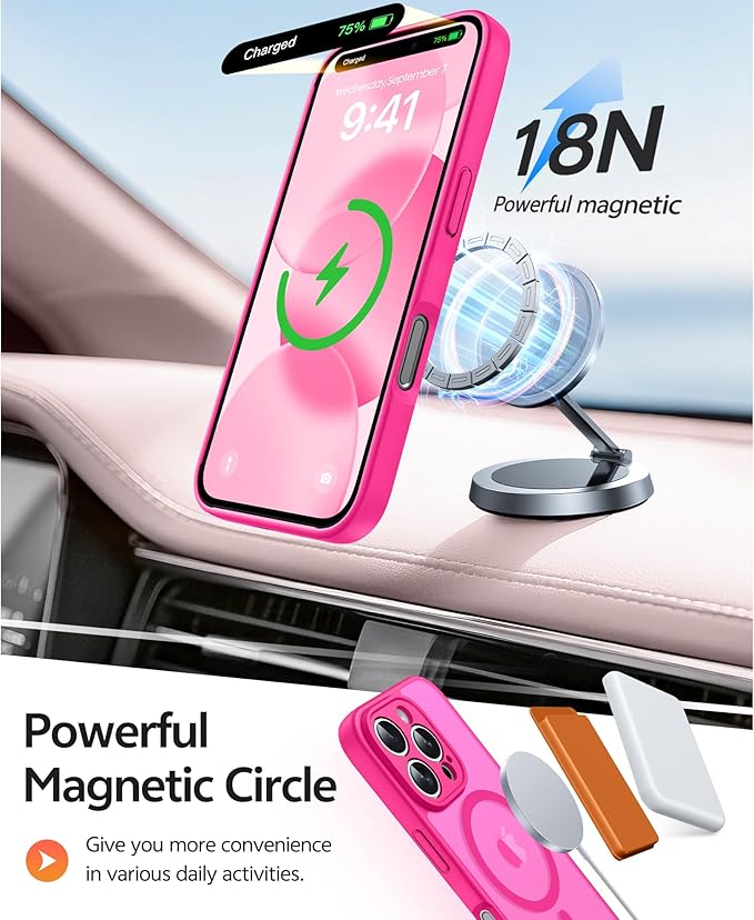 FNTCASE for iPhone 16 Pro Max Case: [Compatible with Magsafe] Translucent Matte Cases with [Full Camera Protection] [Screen Protector] Military Grade Shockproof Protective Phone Cover - Hot Pink