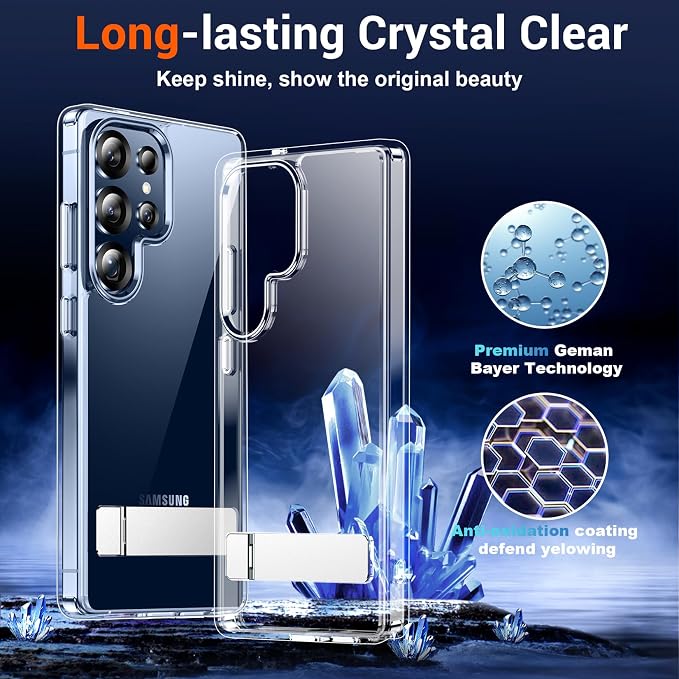 Temdan Designed for Samsung Galaxy S25 Ultra Case,[Built in Hidden Kickstand][Military Grade Drop Protection] [Never Yellowing] Slim Thin Phone Case for Galaxy S25 Ultra Case 6.9"- Crystal Clear
