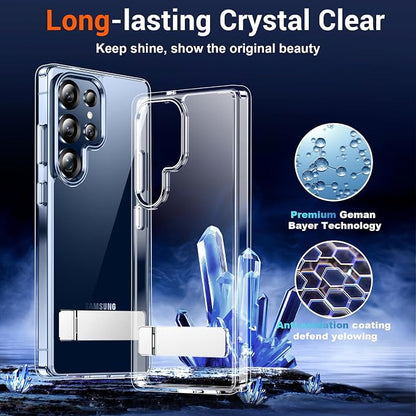 Temdan Designed for Samsung Galaxy S25 Ultra Case,[Built in Hidden Kickstand][Military Grade Drop Protection] [Never Yellowing] Slim Thin Phone Case for Galaxy S25 Ultra Case 6.9"- Crystal Clear