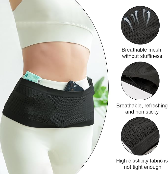 Running Belts, Slim Fanny Pack and Moisture Wicking Waist Pack, Travel Money Belt With 4 Security Pocket, for Storage Phone, Passport Holder, Running Walking Accessories for Women