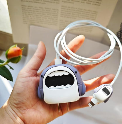 Cute Protective Case Compatible with Apple 20W USB-C Adapter Charger, 3D Cartoon Protective Cover, Protector Sleeve for iPhone Charger (Cute Shark)