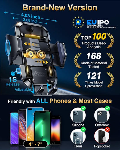 VANMASS 2026 【True Military-Grade】 Phone Holders for Your Car 【90 LBS Strongest Suction & Clip】 Ultimate Cell Phone Mount Dashboard Window Vent for iPhone 16 Pro Max 15 14 13 Samsung Android