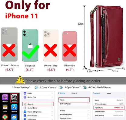 Wallet Case for iPhone 11 with Card Holder/Crossbody Wallet/Strap| RFID Blocking | Magnetic | Kickstand | Detachable | PU Leather Phone Case for iPhone 11,6.1 in,Wine Red