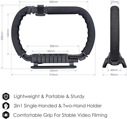 3-Shoe DSLR/Mirrorless/Action Camera Camcorder Phone Stabilizer Expansion Cage Mount Moviemaking Holder Rig YouTube Tiktok Vlogging Video Kit Compatible with GoPro Canon Nikon Sony iPhone Android