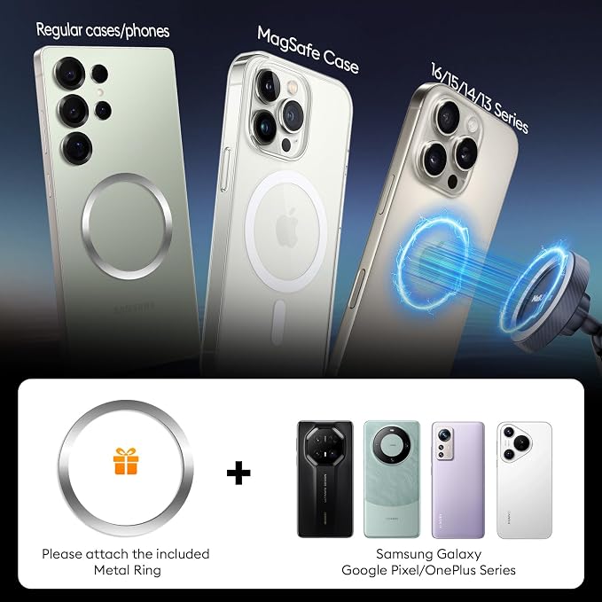 MAGJIEYX Magnetic Suction Cup Phone Holder, Car Phone Mount for Wall/Mirror, Portable Stand for Your Car/Gym/Kitchen/Bathroom/Makeup, Compatible with iPhone 16/15/14/13/12/Mag Safe Case & Android