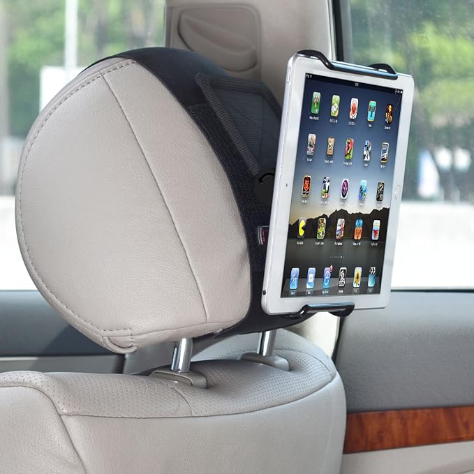 TFY Universal Car Headrest Mount Holder with Angle- Adjustable Holding Clamp for 6-12.9 Inch Tablets