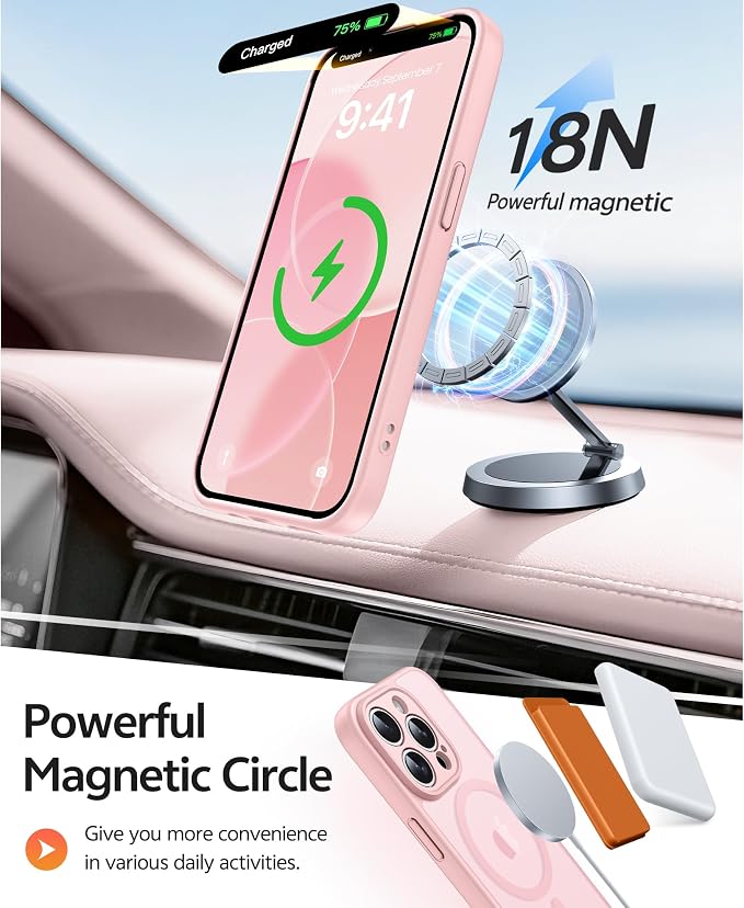 FNTCASE for iPhone 13 Pro Max Case: [Compatible with Magsafe] Translucent Matte Magnetic Cases [Full Camera Protection] Military Grade Shockproof Protective Phone Cover - Light Pink