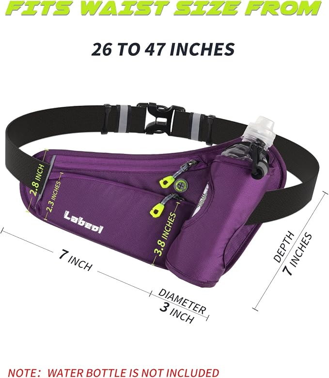 Running Belt, Waterproof Hydration Belt with Water Bottle Holder Hiking Walking Waist Pack Reflective Adjustable Fanny Pack Compatible for Phone Waistband Outdoor