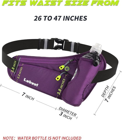 Running Belt, Waterproof Hydration Belt with Water Bottle Holder Hiking Walking Waist Pack Reflective Adjustable Fanny Pack Compatible for Phone Waistband Outdoor
