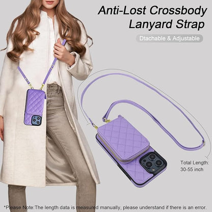 Bocasal Crossbody Wallet Case for iPhone 14 Pro Max, RFID Blocking PU Leather Zipper Handbag Purse Flip Cover, Kickstand Folio Case with Card Slots Holder Wrist Strap Lanyard 5G 6.7 Inch (Purple)