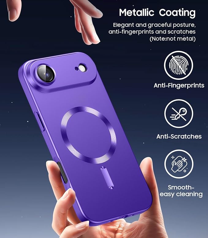 Magnetic for iPhone Air Case, Compatible with MagSafe, Built-in Camera Lens Protector, Slim Thin Soft Silicone Bumper Shockproof Metallic Luster Phone Case for iPhone 17 Air (Purple)