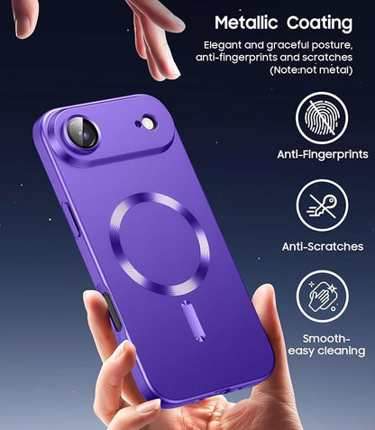 Magnetic for iPhone Air Case, Compatible with MagSafe, Built-in Camera Lens Protector, Slim Thin Soft Silicone Bumper Shockproof Metallic Luster Phone Case for iPhone 17 Air (Purple)