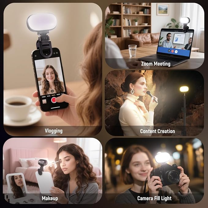 NEEWER Basics Portable Selfie Light, 3W Clip on Phone Small LED Cold Shoe Camera Lighting, 600mAh CRI95 3 Color Modes Dimmable for iPhone iPad Laptop Webcam Zoom Video Conference Recording Vlog, N9