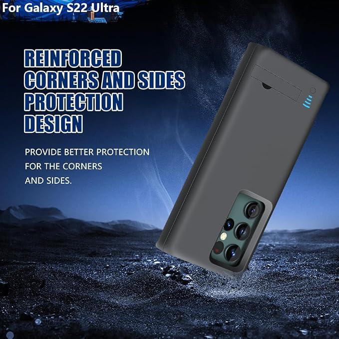 Battery Case for Samsung Galaxy S22 Ultra, 5000mAh Rechargeable Extended Battery Charging Charger Case, Add 100% Extra Juice, Not for S22 or S22+ (6.8 inch) Black