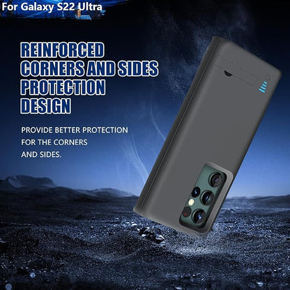 Battery Case for Samsung Galaxy S22 Ultra, 5000mAh Rechargeable Extended Battery Charging Charger Case, Add 100% Extra Juice, Not for S22 or S22+ (6.8 inch) Black