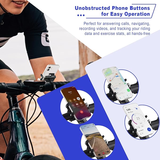 NineLeaf 4Pcs Bike Phone Mount Holder, Aluminum Motorcycle Phone Mount, Bicycle Handlebar Cell Phone Mount Rotatable for Exercise Bike Ebike Scooter Camera Friendly Suitable for 2.2"-3.7" Phones