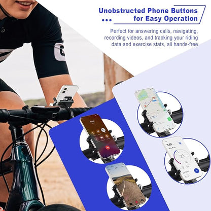NineLeaf 4Pcs Bike Phone Mount Holder, Aluminum Motorcycle Phone Mount, Bicycle Handlebar Cell Phone Mount Rotatable for Exercise Bike Ebike Scooter Camera Friendly Suitable for 2.2"-3.7" Phones