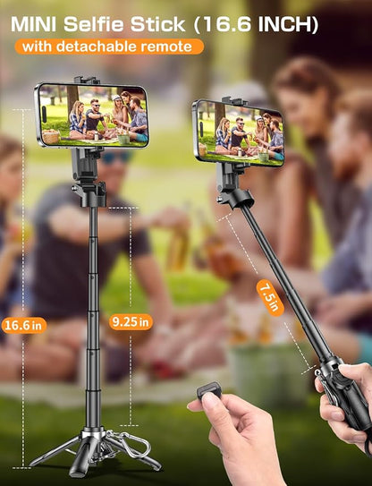 Selfie Stick for iPhone, Mini Tripod for MagSafe, Portable 4-in-1 Phone Tripod Stand with Remote & Cold shoe Mounts, Fit All 4.7" to 7" Phones for Travel Vlog Photography Video Recording