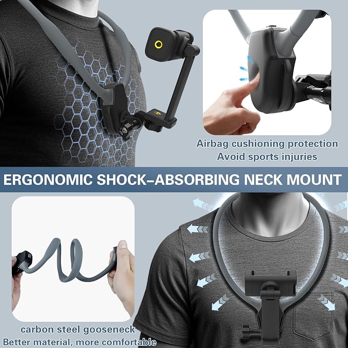 Beviliu Neck Phone Holder for Recording, Hands-Free POV/Vlog Neck Mount with Phone Clip & Chest Strap for Cooking/Fishing/Video Filming, Content Creator Phone Holder for iPhone Android Insta360
