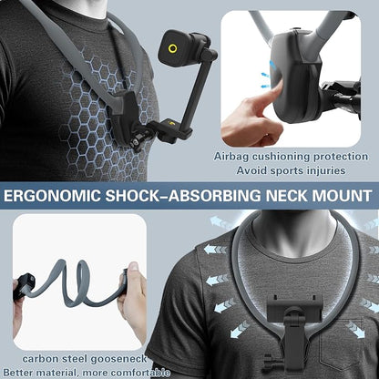 Beviliu Neck Phone Holder for Recording, Hands-Free POV/Vlog Neck Mount with Phone Clip & Chest Strap for Cooking/Fishing/Video Filming, Content Creator Phone Holder for iPhone Android Insta360
