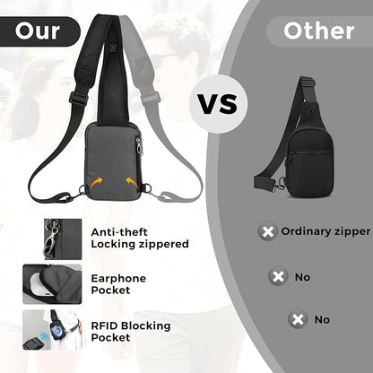 VADOO Sling Bag, Crossbody Bag with Zipper Lock, RFID Blocking & Water Resistant for Men and Women