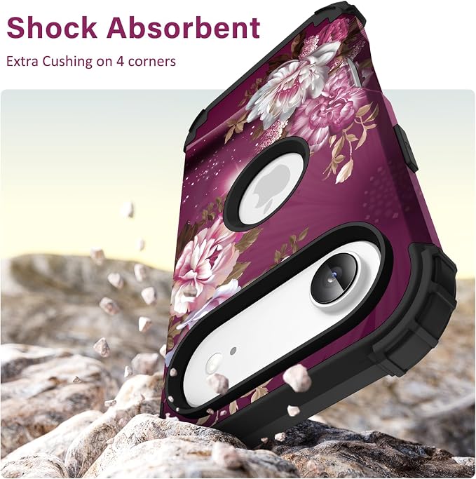 Hocase for iPhone Air Case 6.5", Heavy Duty Shockproof Protection Soft Silicone Rubber+Hard Plastic Bumpers Hybrid Protective Case for iPhone Air 2025 - Royal Purple Flowers