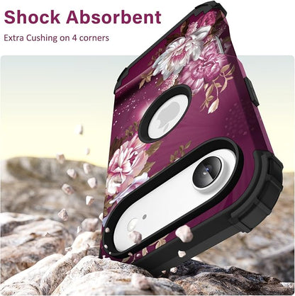 Hocase for iPhone Air Case 6.5", Heavy Duty Shockproof Protection Soft Silicone Rubber+Hard Plastic Bumpers Hybrid Protective Case for iPhone Air 2025 - Royal Purple Flowers