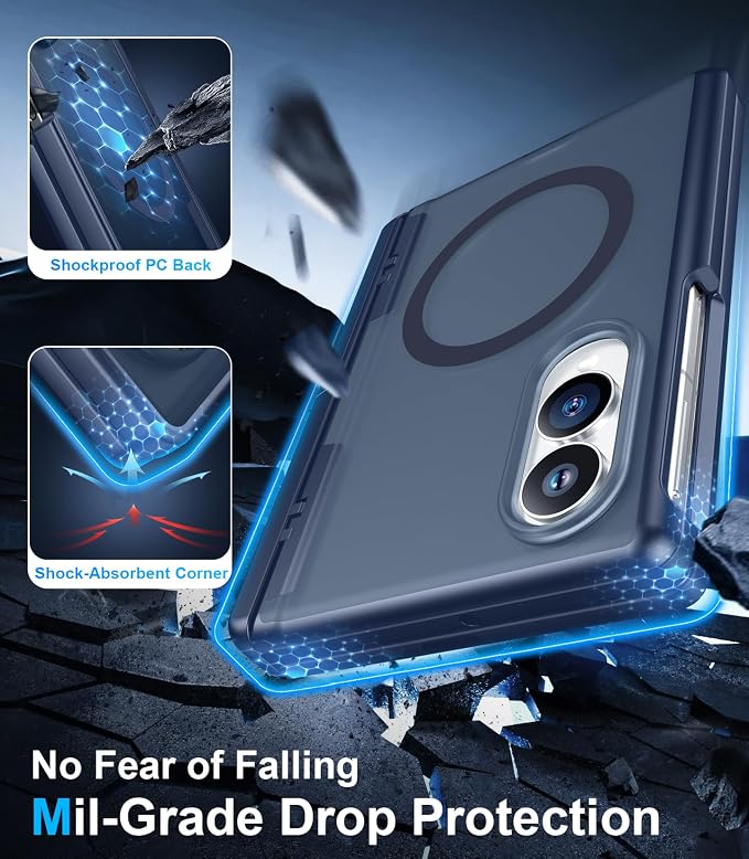 for Samsung Galaxy Z Fold 8 Case,[Compatible with MagSafe][Built-in HD Screen Protector & Kickstand][Hinge Protection] Translucent Matte Full-Body Shockproof Phone Case for Z Fold 8 Wide,Blue