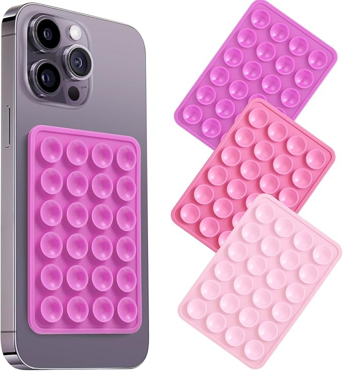 3 pcs of Silicone Phone Grip,24 Suction Cups, Suitable for Taking Selfies and Video Recordings on Mirrors, bathrooms and Smooth Surfaces, Compatible with iPhone and Samsung